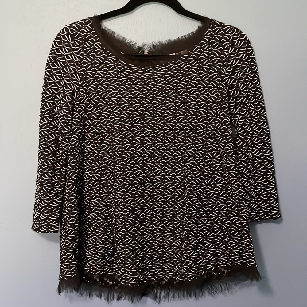 💰Anthropologie 9-H15 Stcl NWOT Black/ White Textured Fringe Blouse Size Small